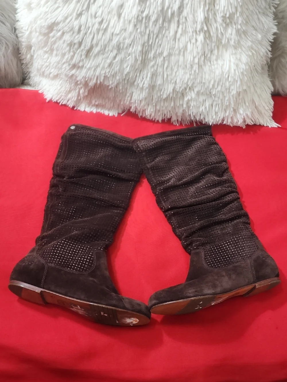 UGG ABILENE Chocolate Brown Perforated Slouchy Suede Leather Boots